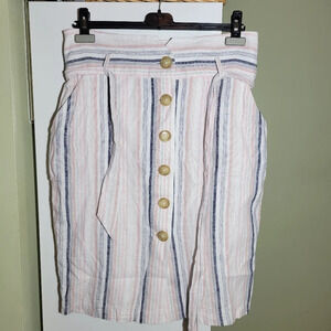 ❤️ 3 for $35 Ever New linen blend tie waist  striped mini knee length skirt 10